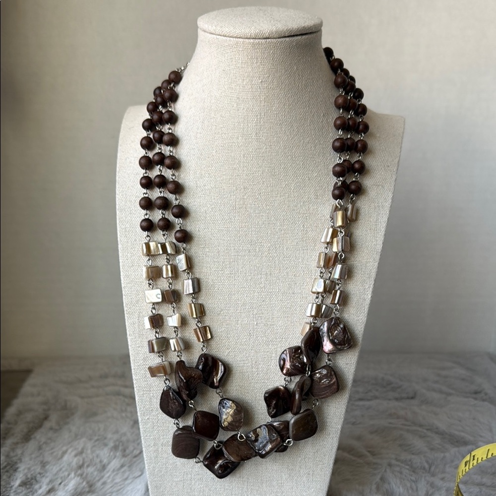 NY Collection Brown and Silver Asymmetrical Necklace